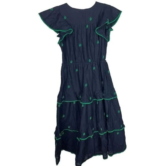 NWT J.Crew Embroidered Midi Blue Cotton Voile Tiered Dress 00P AK251 - Picture 10 of 10